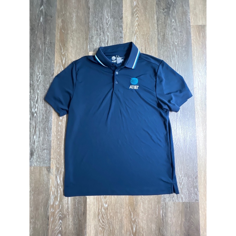 AT&T Polo Shirt Mens Large Navy Blue Short Sleeve Performance Corporate Logo